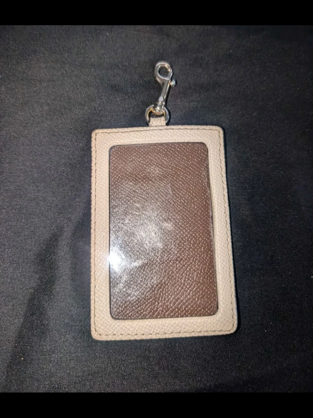 Leather ID Card Holder with Clip - Brown and Cream